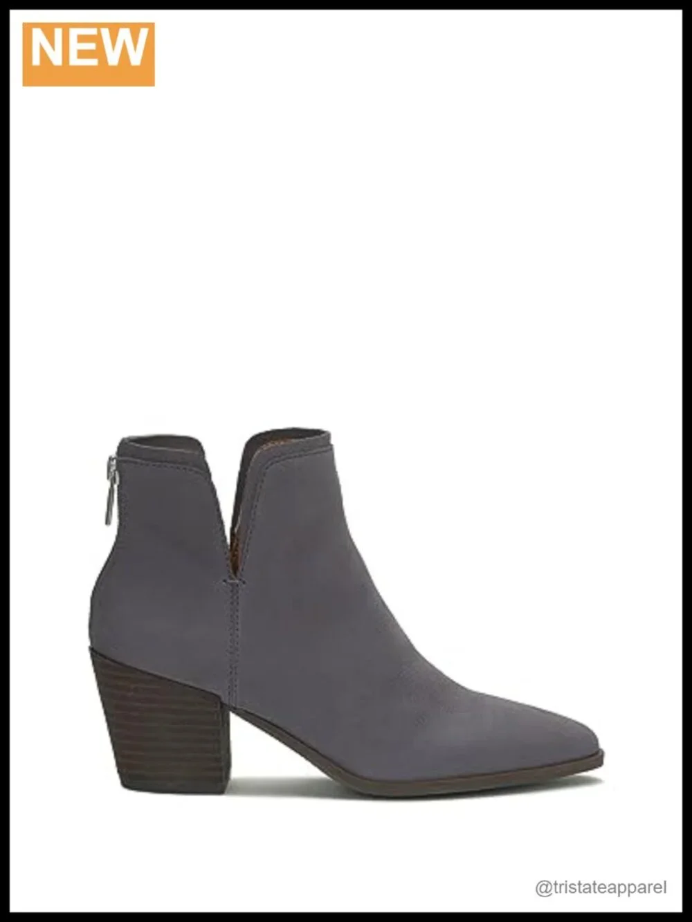 Women's Leather Ankle Booties with Side Zipper Stacked Heel